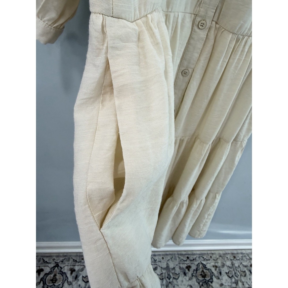 & Merci Ivory Tiered Shirt Dress Medium Boho Button Front Maxi Lined Pockets - Picture 5 of 9